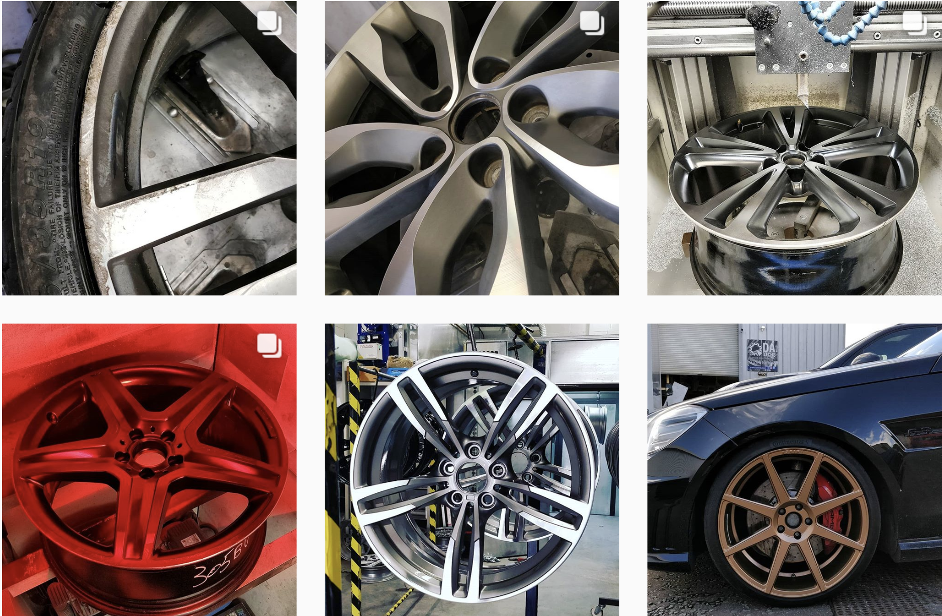 collage of alloy wheels before and after refurbishment by DATechs