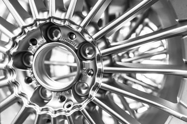 Close up of silver alloy wheel